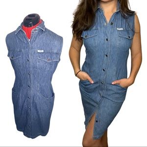 Vintage Guess Jeans Denim Cotton Dress Blue Size Medium